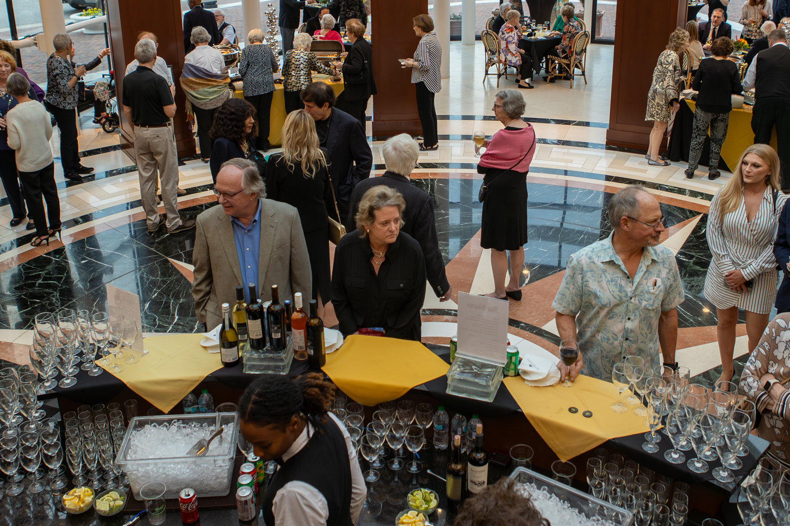 An event taking place in Torggler's foyer featuring a wine bar