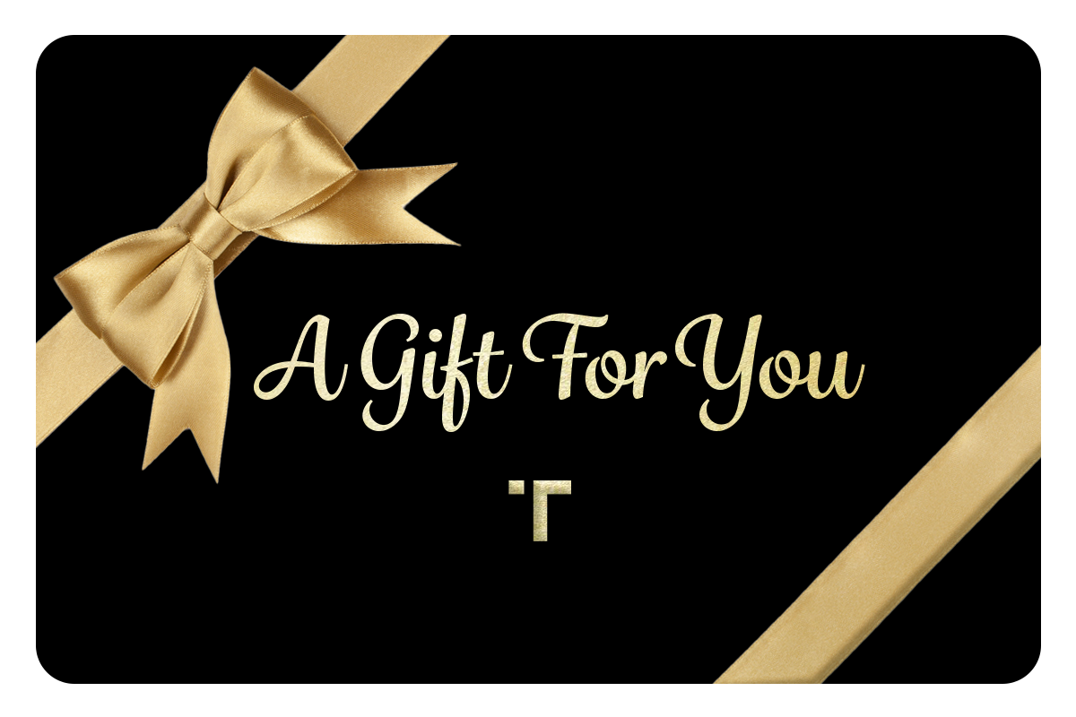 Black Torggler gift card with gold ribbon