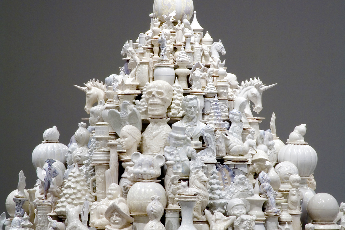 Tower of various white ceramics