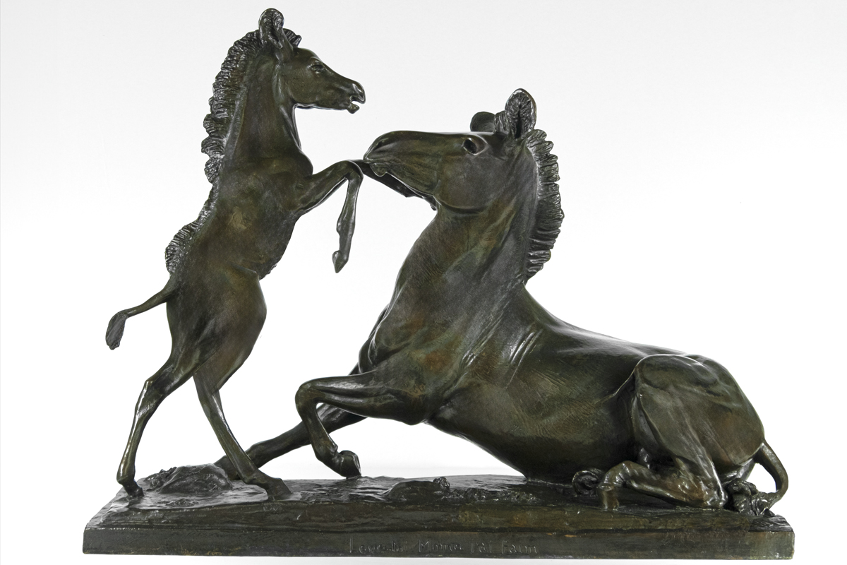 Bronze sculpture of a zebra and her foal