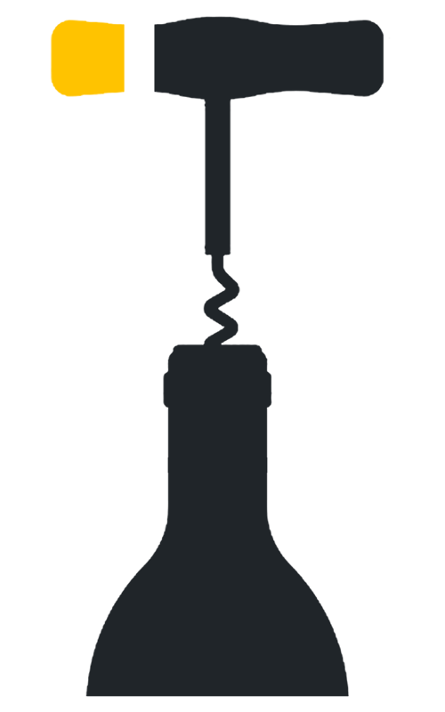 Illustration of a wine bottle with a corkscrew at the top
