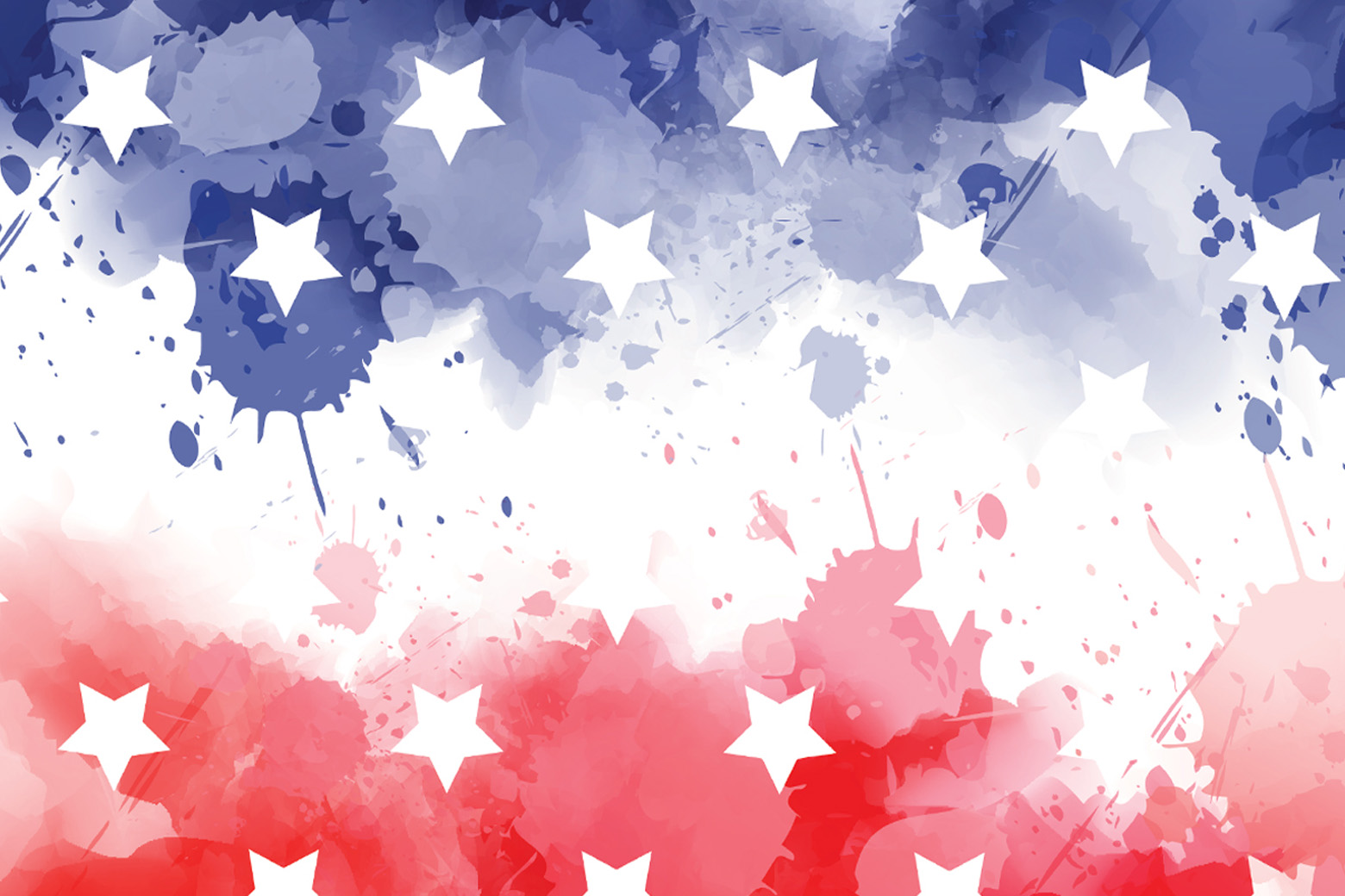 Illustration of stars against a red, white and blue watercolor background