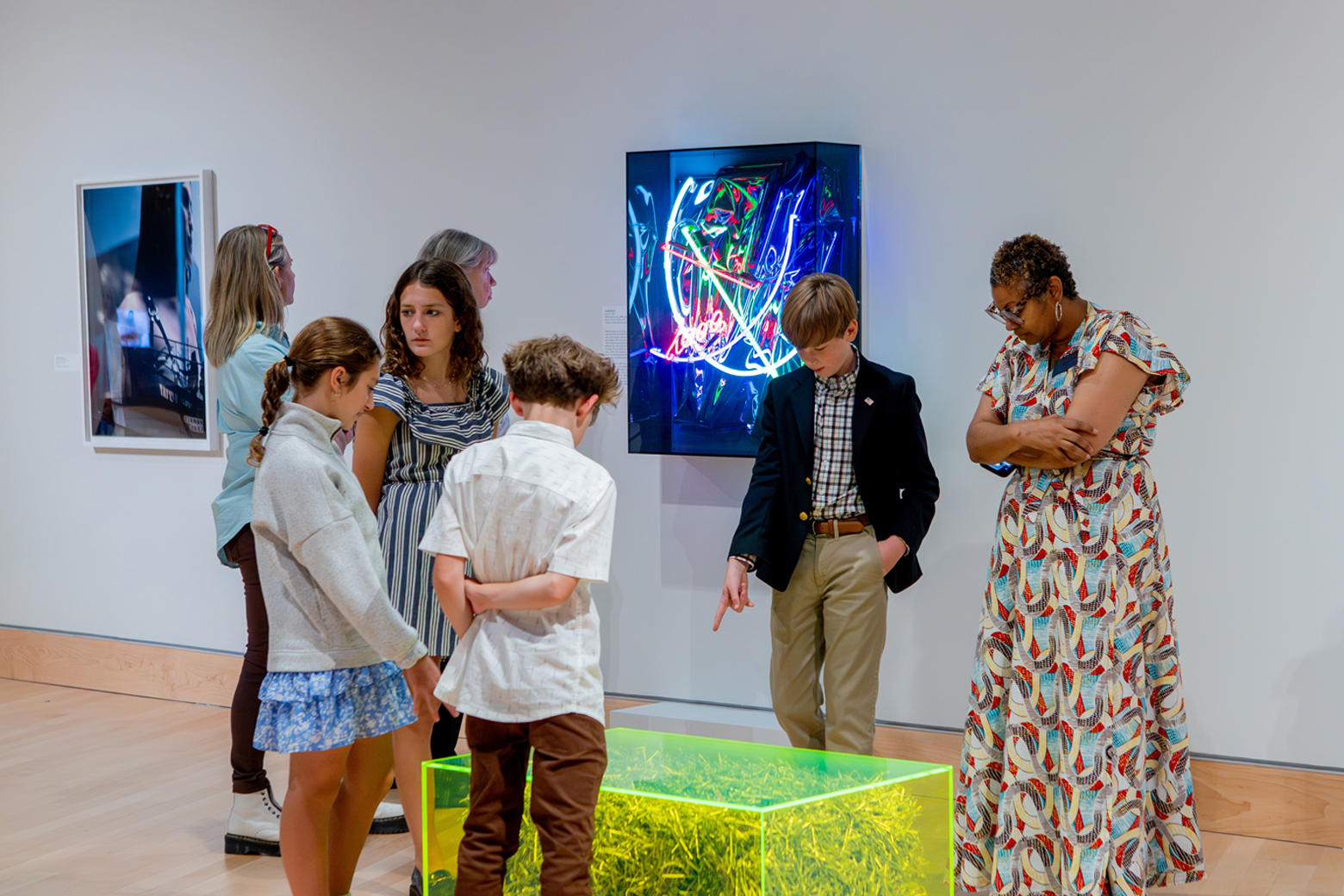 Class taking a tour of the Torggler galleries