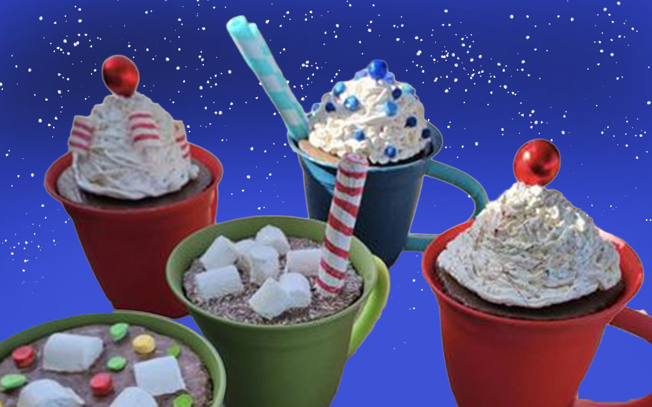 cozy clay mugs with hot chocolate and whipped cream